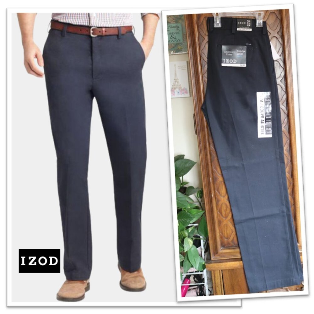 IZOD American Chino Flat Front Slim Fit Pant NWT! - Black, Size 34/32